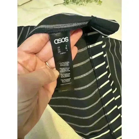 ASOS | Black + White Striped Cropped Blouse Sz.‎ 4 Cuff Sleeve Business Casual - Picture 9 of 9